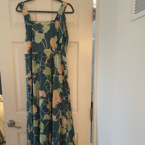 Sezane green floral maxi dress EU 34